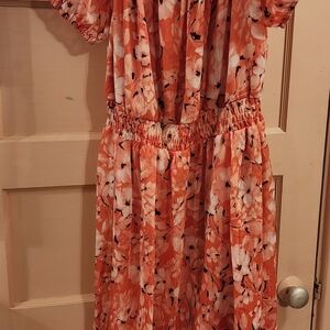 Adrienne Vittadini Orange Floral Midi Dress